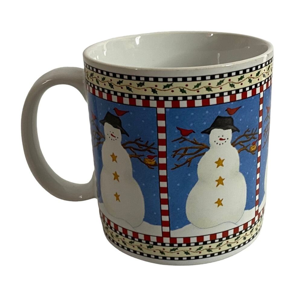 Debbie Mumm Sakura Snowman Mug Coffee 12 oz Holiday Oneida Vintage Cottagecore